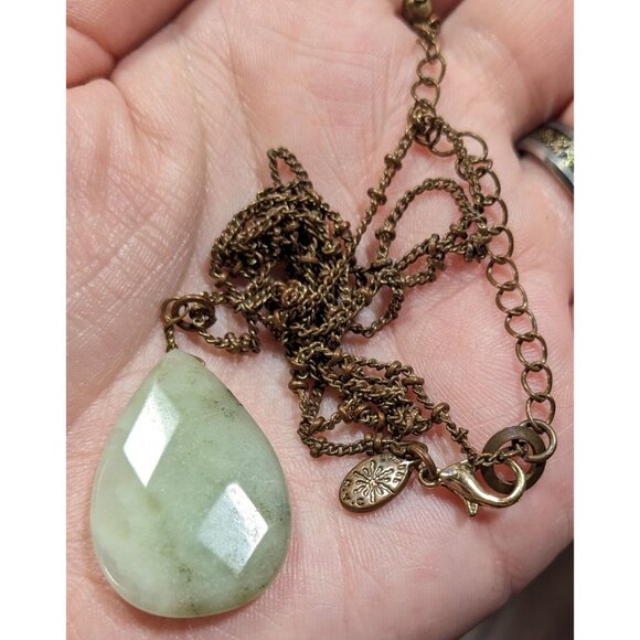 Vintage Lydell NYC Green Teardrop Agate Necklace - Picture 5 of 6